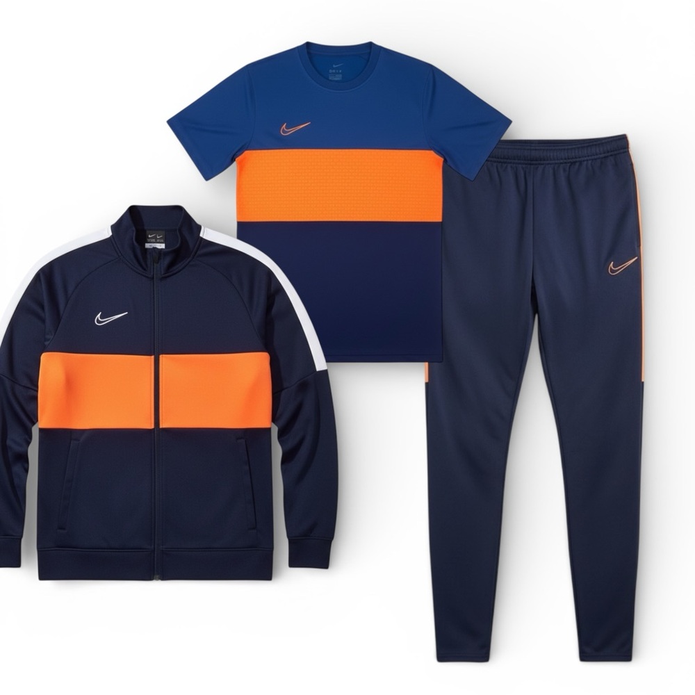 3 Piece Nike Navy and Orange Activewear Set Tracksuit